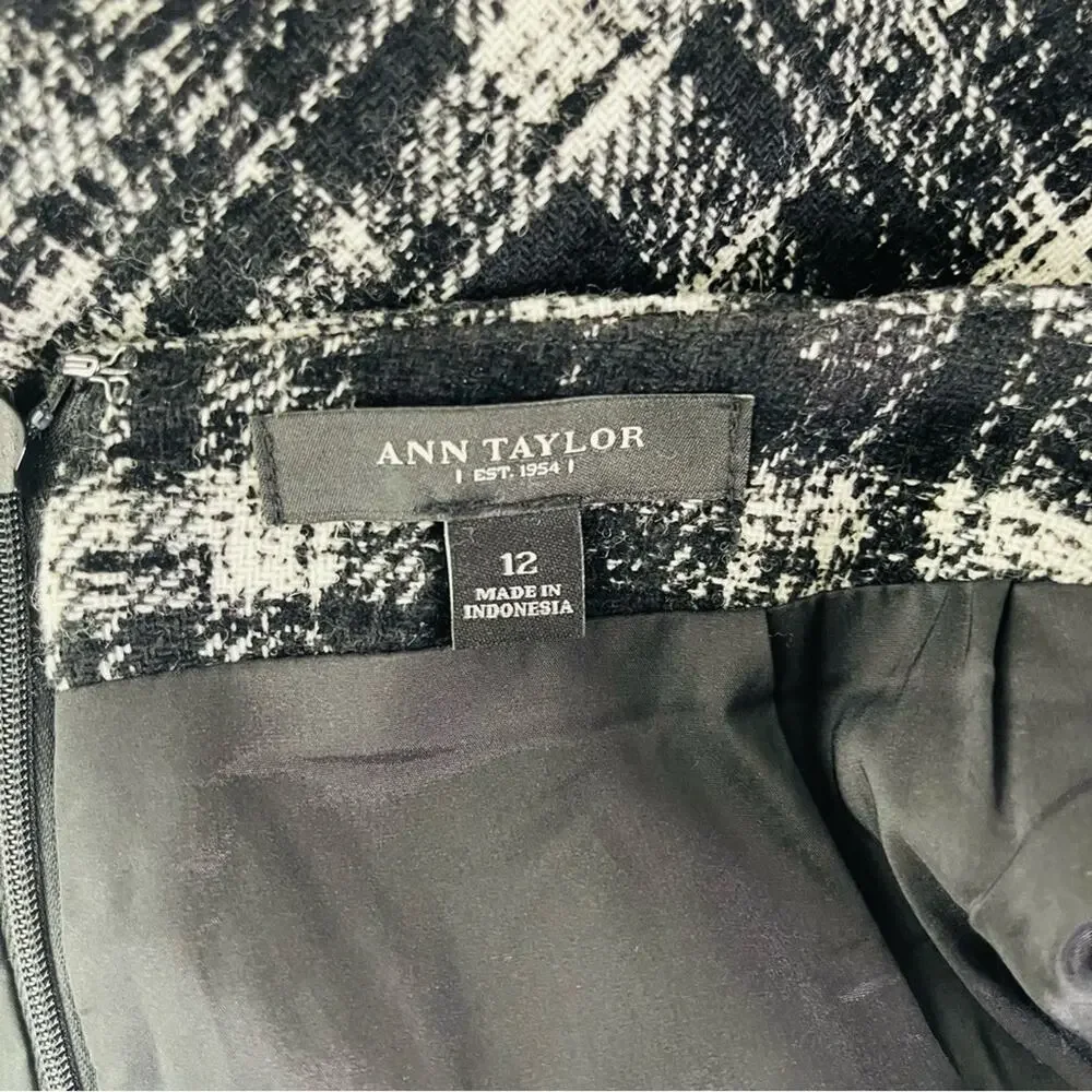 Ann Taylor black white plaid wool preppy office skirt 12 - Picture 4 of 6